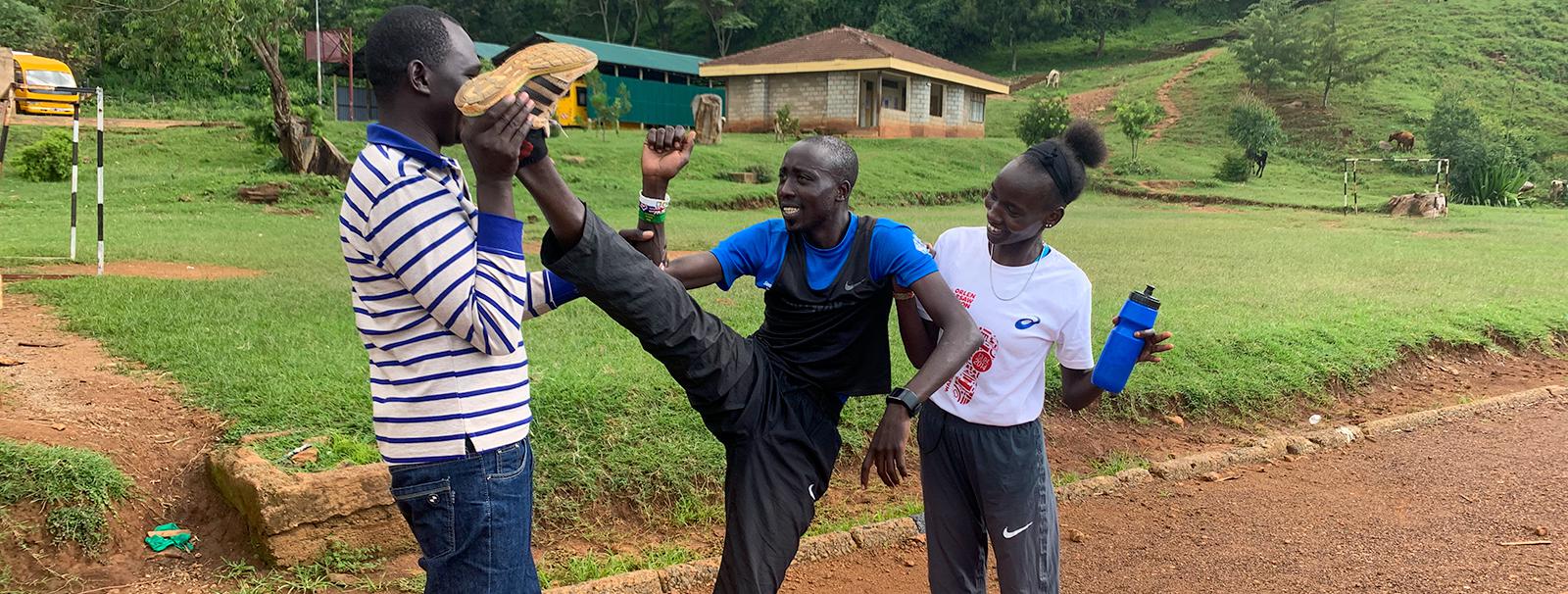 Runners stretching in Kenya